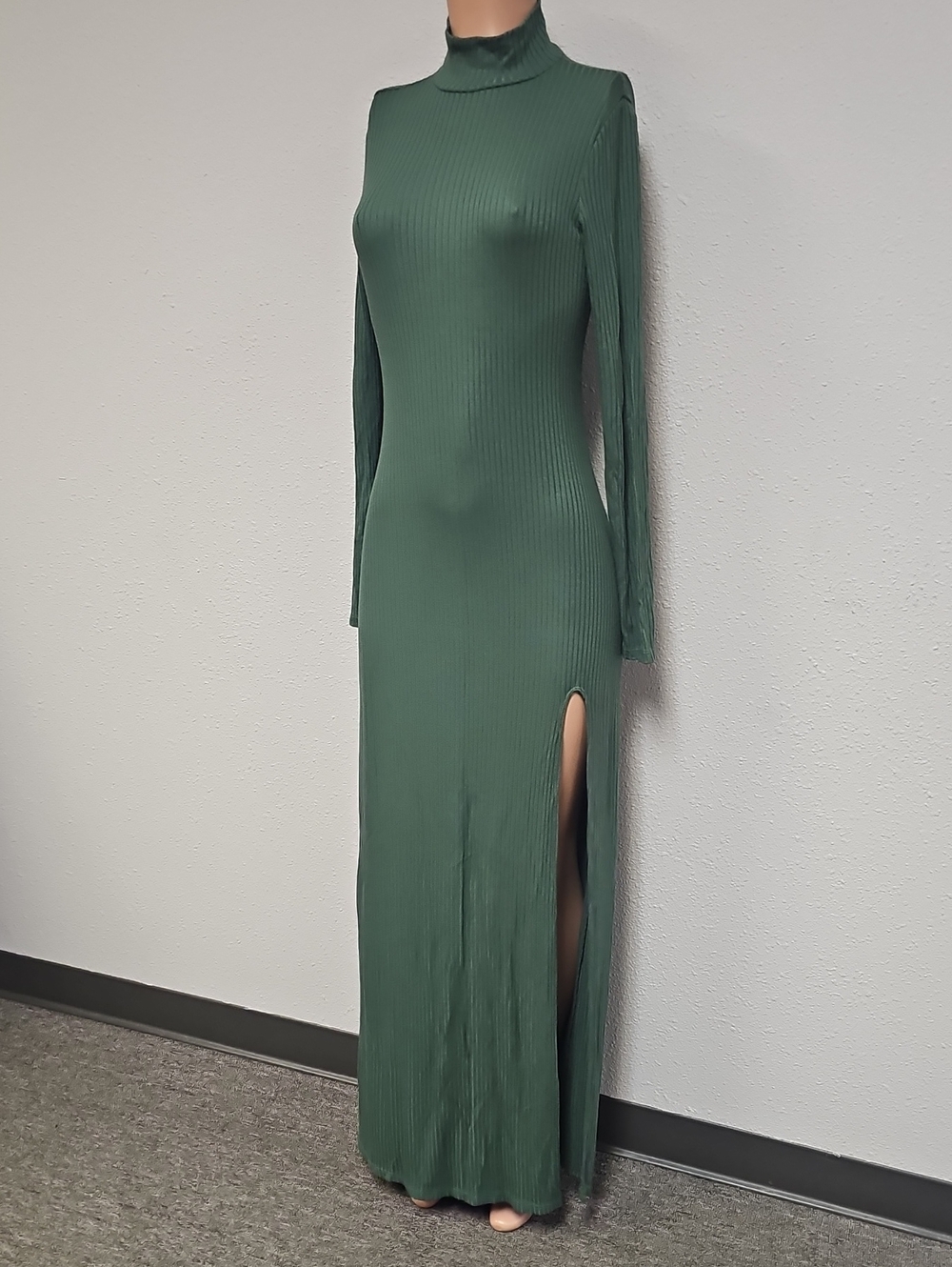 Reformation Forest Green Ribbed Long-Sleeve Maxi Dress